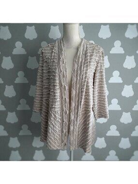 CHICOS Travelers Beige Ruffle Trim Open Jacket Size Chicos 2 -  US 12/14